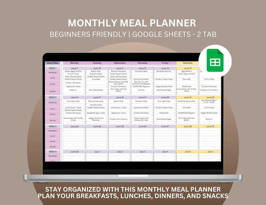 Monthly Meal Planner Spreadsheet