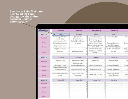 Monthly Meal Planner Spreadsheet