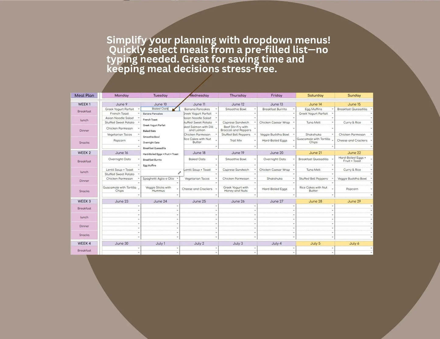 Monthly Meal Planner Spreadsheet